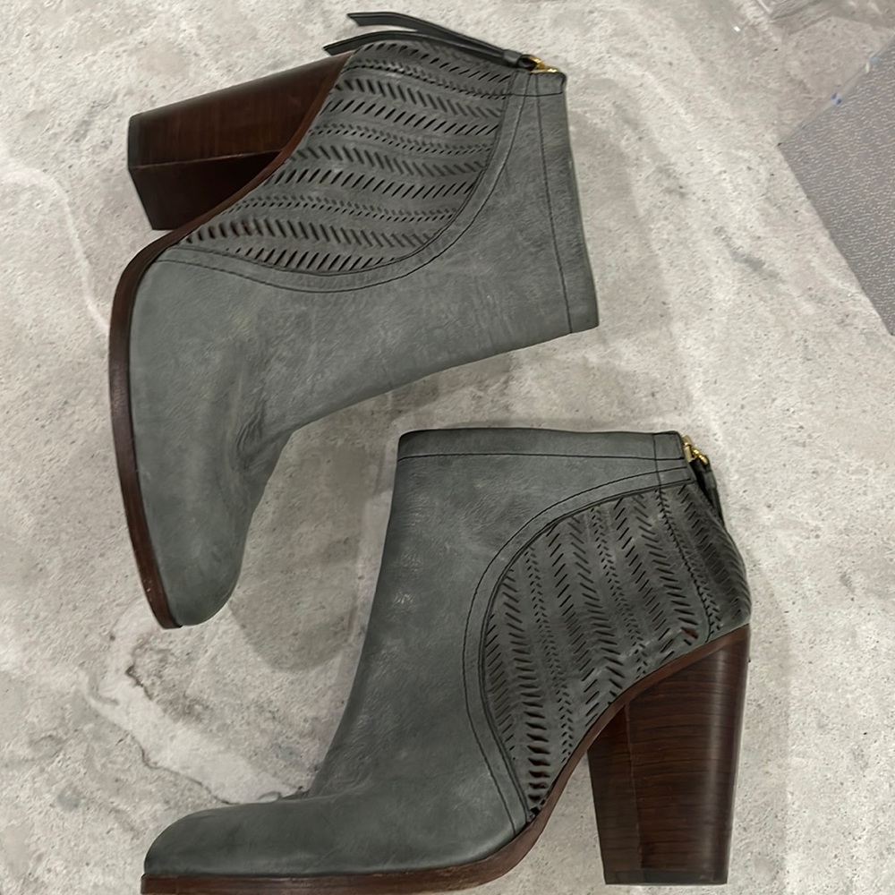 Coach Grey Leather Laser Cut Booties Size 9.5